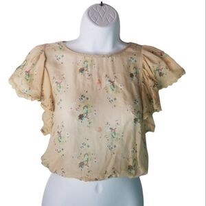 Ochirly floral cotton open tie back shirt
